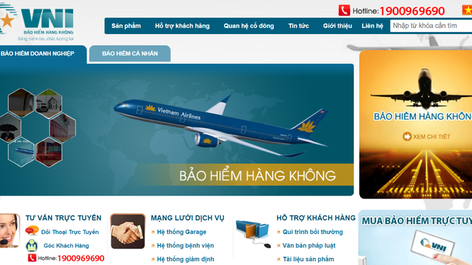 Website của VNI vẫn mang đến nhiều hình dung về Vietnam Airlines. Nhưng hãng bay này và các cổ đông sáng lập khác đã thoái vốn từ lâu. (Ảnh: chụp màn hình)
