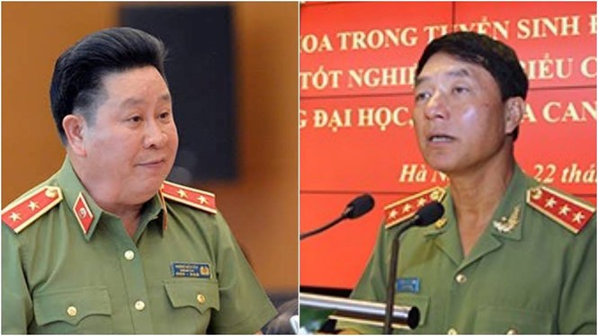 Không chỉ Thứ trưởng đương nhiệm Bùi Văn Thành (trái) bị đề nghị giáng cấp bậc hàm; Bộ Chính trị cũng đề nghị giáng cấp bậc hàm của nguyên Thứ trưởng Trần Việt Tân.