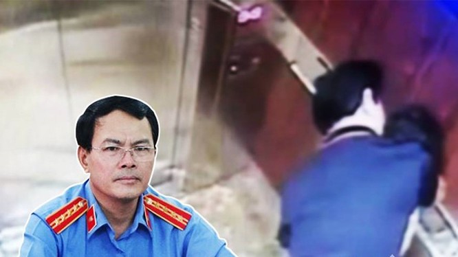 Ông Nguyễn Hữu Linh và hình ảnh hành vi sàm sỡ đối với bé gái trong thang máy.