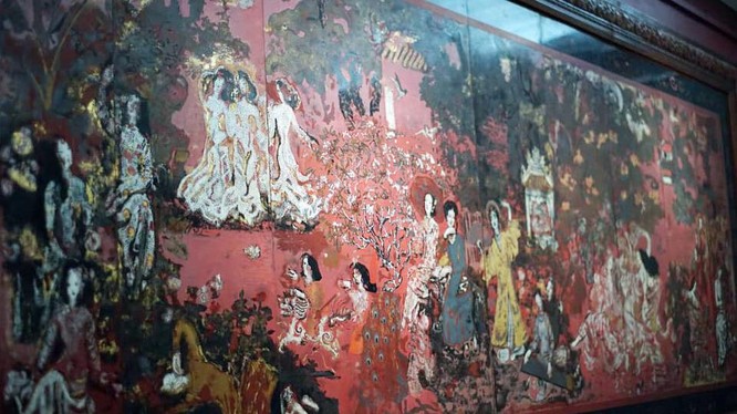 Bức tranh bảo vật quốc gia “Vườn xuân Trung Nam Bắc” của danh họa Nguyễn Gia Trí lúc còn nguyên vẹn là kiệt tác hội họa