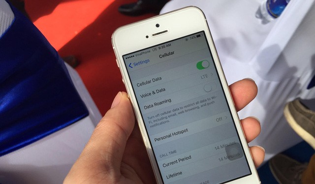 Máy iPhone 5S chạy nền iOS 9.2 đã kết nối thành công 4G-LTE của nhà mạng
