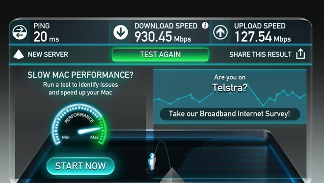 Tốc độ thử nghiệm mạng LTE mới của nhà mạng Telstra. Ảnh:Android Central.