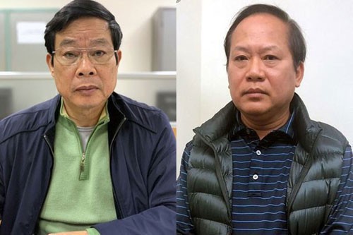 Hai cựu Bộ trưởng Bộ TT-TT Nguyễn Bắc Sơn (trái) và Trương Minh Tuấn (phải)