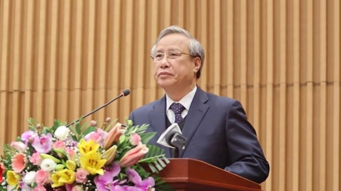 Ông Trần Quốc Vượng, Ủy viên Bộ chính trị, Thường trực Ban Bí thư Trung ương Đảng phát biểu chỉ đạo Hội nghị. Ảnh TTXVN.