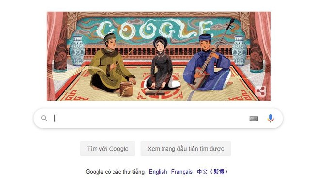 Biểu tượng Google Doodle tôn vinh Ca trù trên trang chủ Google tiếng Việt (Google.com.vn) ngày 23/2. Ảnh chụp màn hình: Anh Lê