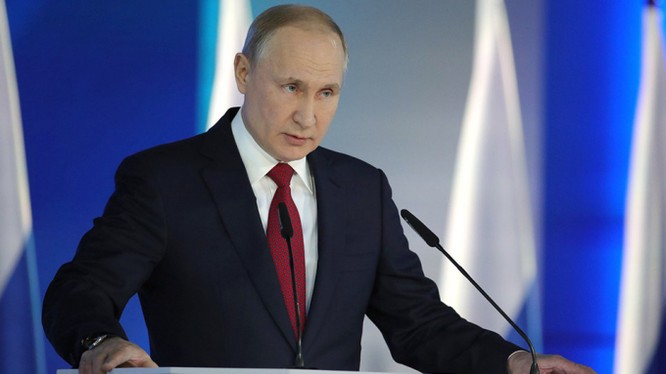 Tổng thống Nga Vladmir Putin đọc Thông điệp Liên bang tại Moscow (Ảnh: Moscow Times)