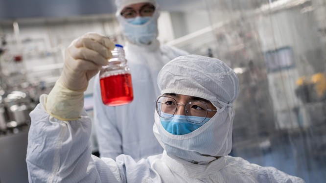 Một nhà nghiên cứu tại cơ sở nghiên cứu vaccine của Sinovac Biotech, trụ sở Bắc Kinh, Trung Quốc (Ảnh: AFP)