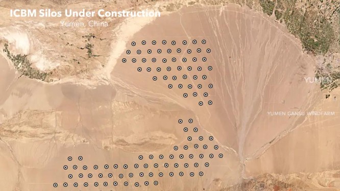 Hình ảnh vệ tinh cho thấy 119 địa điểm xây dựng hầm chứa ICBM đang được xây dựng ở sa mạc phía Tây Trung Quốc (Ảnh: Planet)