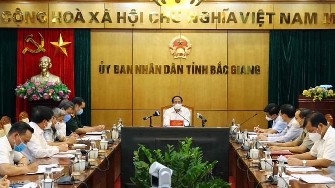 Toàn cảnh buổi làm việc của Phó Thủ tướng Chính phủ Lê Văn Thành với tỉnh Bắc Giang về tình hình phòng, chống dịch COVID- 19 (Ảnh - Đức Duy) 