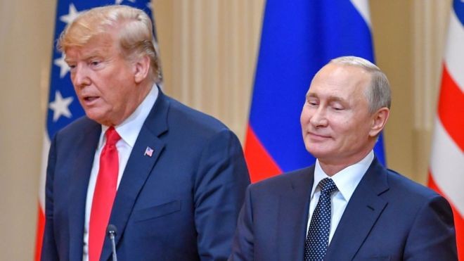 Hai ông Donald Trump và Vladimir Putin trong cuộc họp thượng đỉnh Nga - Hoa Kỳ năm 2018.