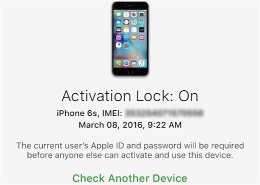 Giao diện trang Activation Lock thời điểm còn hoạt động.