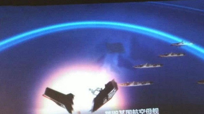 Gần đây, một chùm hình ảnh mô phỏng tên lửa đạn đạo tầm trung Đông Phong-21D Trung Quốc tấn công tàu sân bay xuất hiện trên mạng. Nguồn ảnh: Sina Trung Quốc