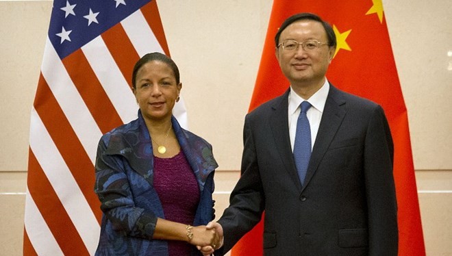 Cố vấn An ninh Quốc gia Mỹ Susan Rice gặp Ủy viên Quốc vụ Trung Quốc Dương Khiết Trì. (Nguồn: AFP).