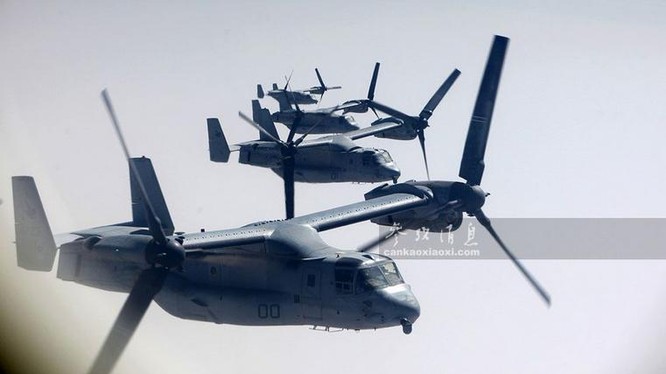 Máy bay vận tải cánh xoay nghiêng V-22 Osprey Mỹ. Ảnh: Tin tức Tham khảo, Trung Quốc.