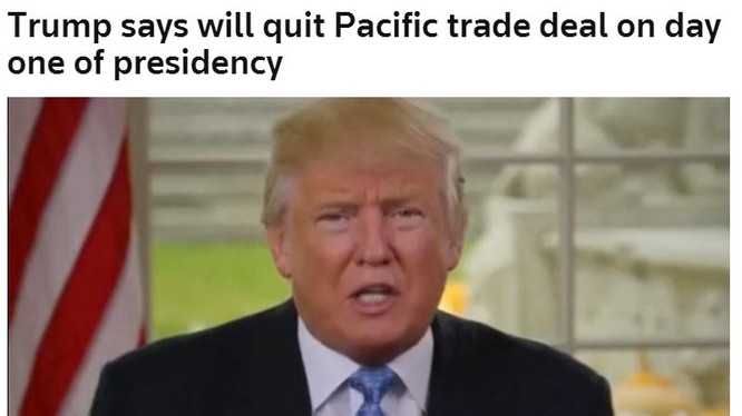 Donald Trump tuyên bố sẽ rút khỏi hiệp định TPP ngay ngày đầu làm tổng thống