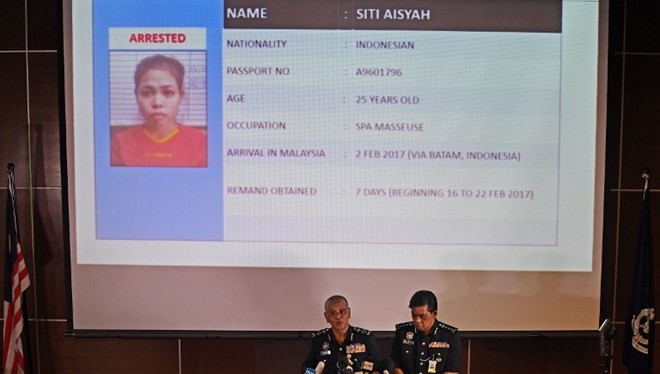 Cảnh sát Malaysia thông báo về việc bắt giữ Siti sau cái chết của ông Kim Jong-nam. (Nguồn: AFP)