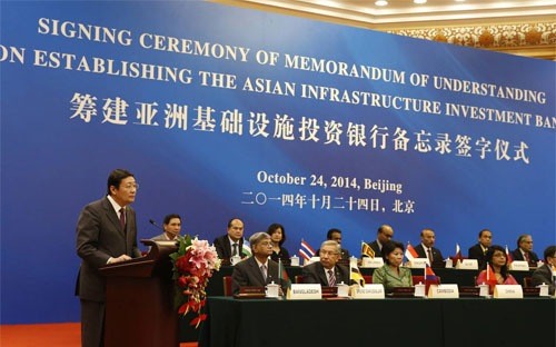 Lễ ký kết thỏa thuận thành lập Ngân hàng Đầu tư hạ tầng châu Á (AIIB) tại Bắc Kinh, Trung Quốc tháng 10/2014 