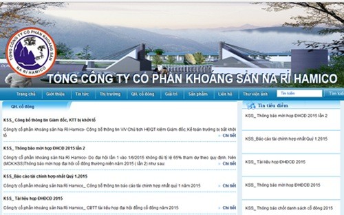 Trang web của Công ty Cổ phần Khoáng sản Na Rì Hamico.