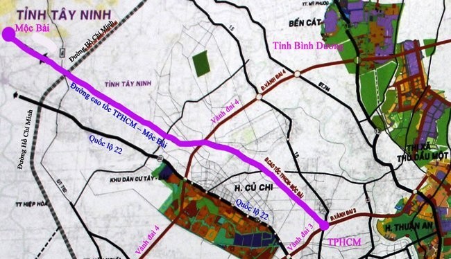 Dự án đường cao tốc nối cửa khẩu Mộc Bài (Tây Ninh) với TPHCM cũng vừa được đề nghị xây dựng theo phương thức BOT