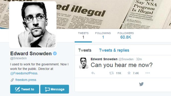 Edward Snowden lên Twitter thách thức an ninh Mỹ