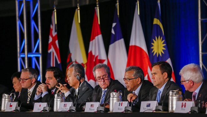 Đại diện các nước tham gia buổi thông báo vòng đàm phán TPP đã đạt được thỏa thuận cuối cùng ở Atlanta.