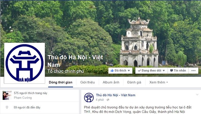Hà Nội sẽ chủ động cung cấp thông tin qua mạng xã hội. Ảnh chụp màn hình Facebook.
