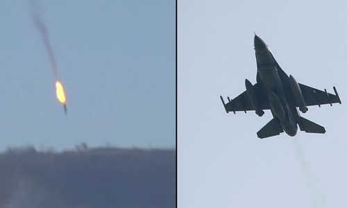 Các máy bay F-16 của Thổ Nhĩ Kỳ bắn rơi Su-24 của Nga ở gần biên giới Syria khiến một phi công thiệt mạng. Ảnh: RT