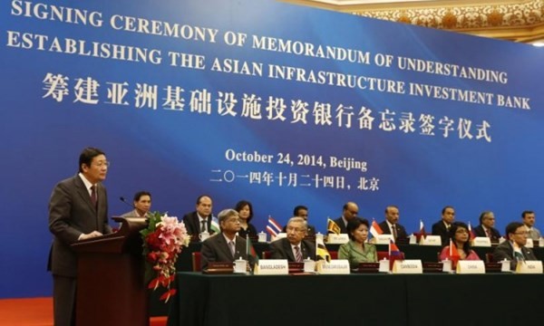 Buổi lễ ký kết điều lệ thành lập AIIB tại Bắc Kinh hôm 24.11