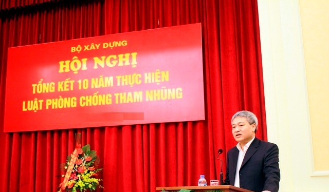 Thứ trưởng Bùi Phạm Khánh chủ trì Hội nghị tổng kết 10 năm thực hiện luật phòng chống tham nhũng, Bộ Xây dựng. Ảnh: BXD.
