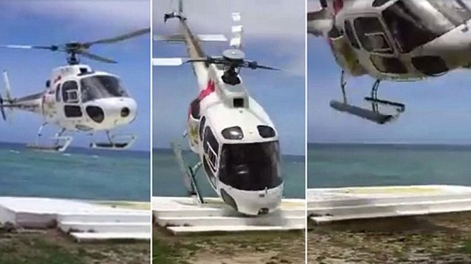 Clip trực thăng bị gió quật văng khi hạ cánh