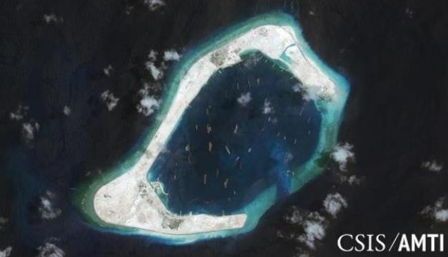 Hình ảnh đá Subi ở quần đảo Trường Sa trong tài liệu của Trung tâm Chiến lược và Nghiên cứu quốc tế (CSIS), chụp ngày 3.9.2015.