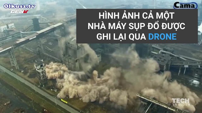 Clip cảnh nhà máy cao gần 100 mét đổ sụp