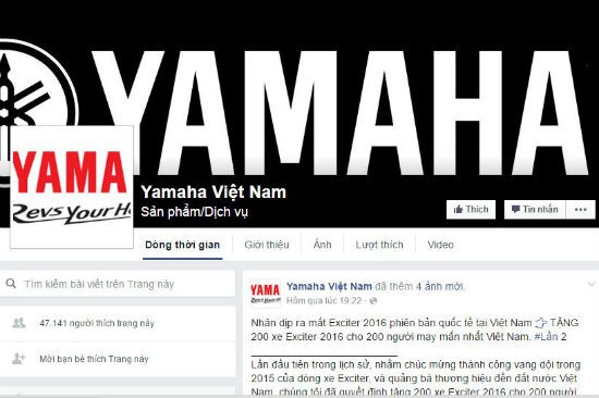 Fanpage "Yamaha Việt Nam" thu hút gần 50.000 lượt người thích