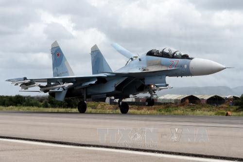 Máy bay Su-35 của Nga tại căn cứ không quân Hmeimym ở Latakia, Syria ngày 4/5. Ảnh: AFP/TTXVN