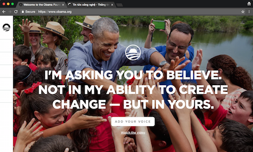 Giao diện trang Obama.org.