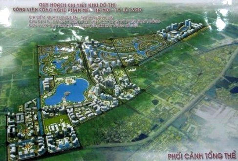 Phối cảnh tổng thể khu đô thị công viên công nghệ phần mềm Hà Nội.