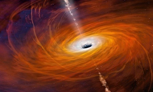Vật chất xoay tròn theo hình xoắn ốc xung quanh hố đen. Ảnh: NASA.