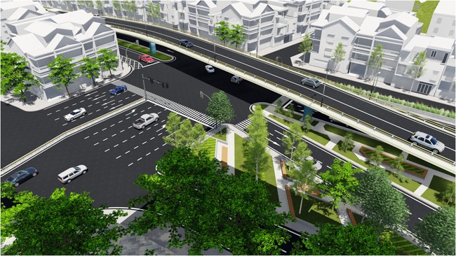 Phối cảnh cầu vượt tại nút giao An Dương - đường Thanh Niên (Ảnh: Ban quản lý dự án đầu tư xây dựng công trình giao thông thành phố Hà Nội).