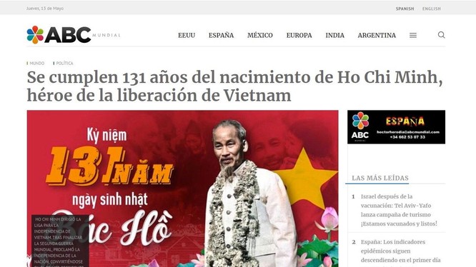 Ảnh chụp màn hình bài viết về Chủ tịch Hồ Chí Minh trên trang ABC Mundial