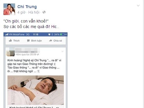 NSƯT Chí Trung lên tiếng khẳng định mình vẫn khỏe sau khi kẻ xấu tung tin đồn ác ý anh đã "qua đời"