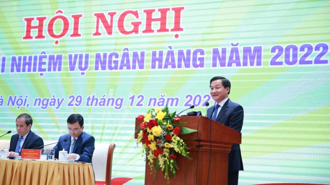 Phó Thủ tướng Lê Minh Khái phát biểu tại Hội nghị triển khai nhiệm vụ ngân hàng năm 2022 (Ảnh: VGP)