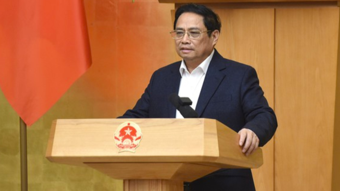 Thủ tướng Phạm Minh Chính phát biểu chỉ đạo tại phiên họp Chính phủ thường kỳ tháng 1/20223 (Ảnh: VGP)