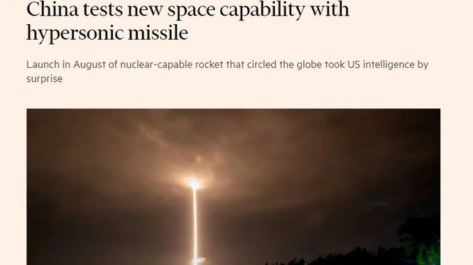 Bài viết về vụ thử nghiệm tên lửa siêu thanh Trung Quốc đăng trên Financial Times của Anh 