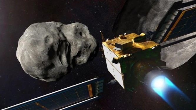 Hình ảnh mô phỏng tàu DART đâm vào tiểu hành tinh Dimorphos (Ảnh: NASA).