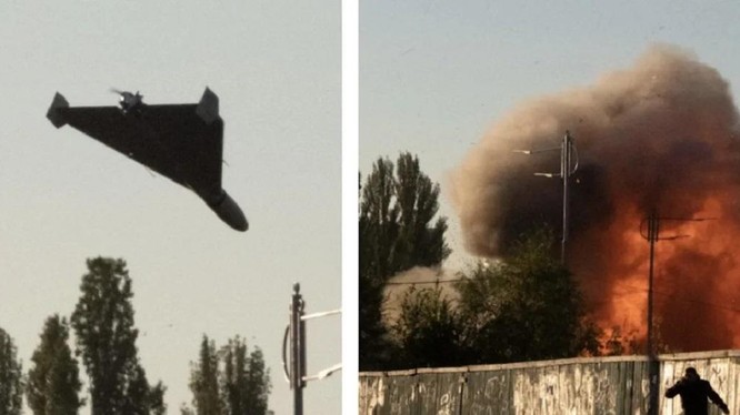 Ukraine và các nước phương Tây cho rằng Nga đã sử dụng máy bay không người lái Shahed-136 của Iran để tấn công tự sát vào Kiev (Ảnh: Dailymaill).