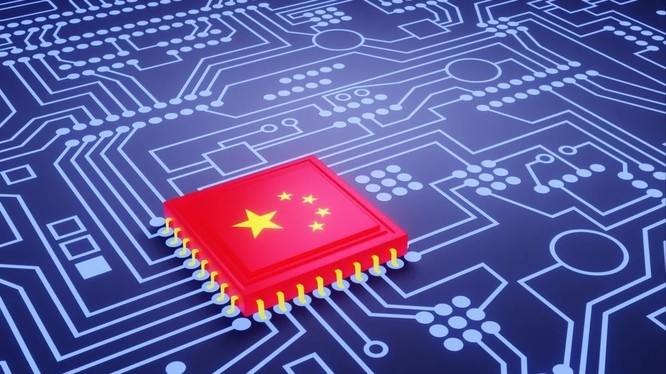 Minh họa 3D một con chip tiên tiến in cờ Trung Quốc trên bảng mạch điện tử. Ảnh: Shutterstock