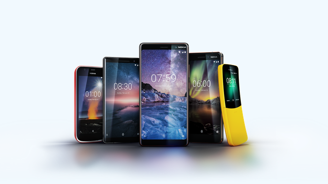 5 mẫu điện thoại HMD Global đem đến MWC năm nay gồm: Nokia 8810, Nokia 1, Nokia 6, Nokia 7 Plus và Nokia 8 Sirocco. Nguồn: Nokia