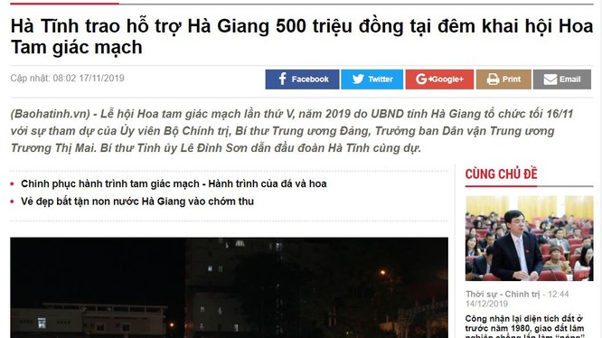 Báo Hà Tĩnh đăng tin hỗ trợ Hà Giang 500 triệu cho lễ hội hoa tam giác mạch