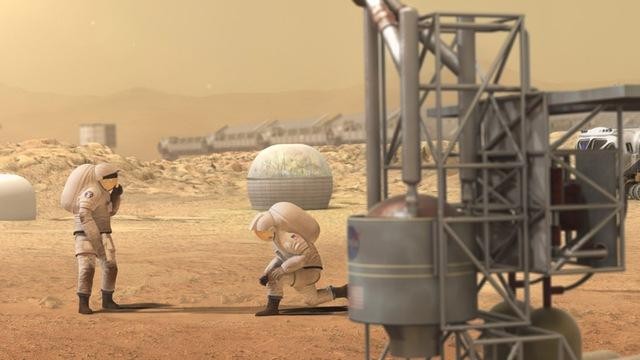 Hình ảnh phi hành gia khai thác nguyên liệu trên sao Hỏa. Nguồn: NASA