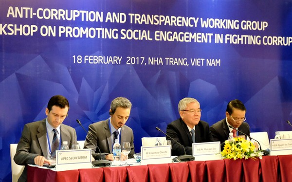 Sáng 18/2, phiên khai mạc phiên họp Nhóm công tác về Chống tham nhũng và Hội thảo thúc đẩy sự cam kết trong chống tham nhũng của APEC 2017 diễn ra tại Nha Trang với sự tham dự của các chuyên gia đến từ 21 nền kinh tế thành viên (ảnh Dân Trí)